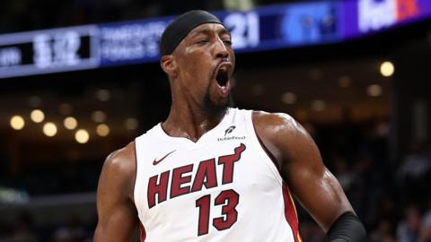 Miami Heat's Bam Adebayo roars at the crowd during their win over the Memphis Grizzlies