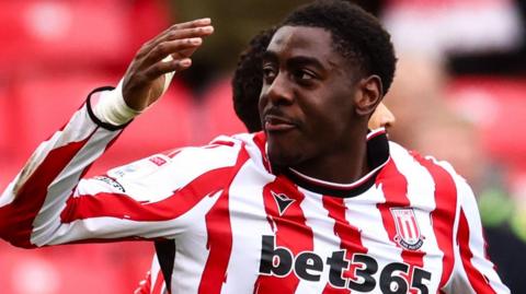 Divin Mubama celebrates scoring for Stoke City