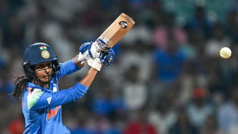 India's Jemimah Rodrigues plays a shot during the ICC Women's Cricket World Cup 2025 one-day international (ODI) match between India and New Zealand at the DY Patil Stadium in Navi Mumbai on October 23, 2025. (Photo by Punit PARANJPE / AFP) / -- IMAGE RESTRICTED TO EDITORIAL USE - STRICTLY NO COMMERCIAL USE -- (Photo by PUNIT PARANJPE/AFP via Getty Images)