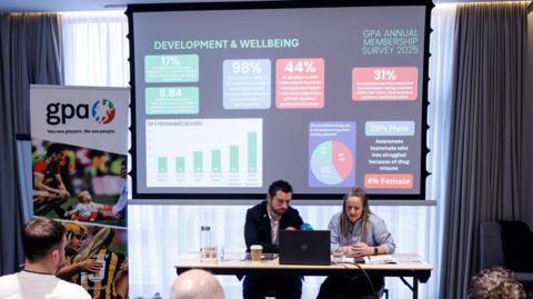 GPA CEO Tom Parsons and GPA Diversity and Inclusion officer Gemma Begley speak to the media after the publication of their 2025 membership survey