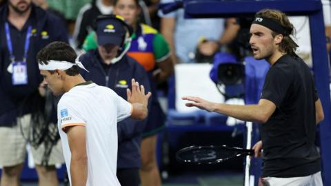 Stefanos Tsitsipas argues with Daniel Altmaier at the 2025 US Open