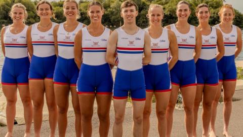 A team photo of the Great Britain women's eight ahead of the World Rowing Championships.