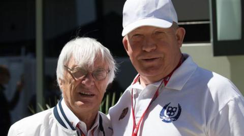 Victor Kiryanov, president of the Russian Automobile Federation, with then-F1 boss Bernie Ecclestone at the Russian grand prix in Sochi in 2017