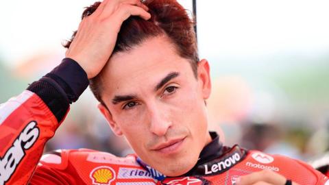 Marc Marquez runs his hand through his hair before the 2025 Indonesian Grand Prix