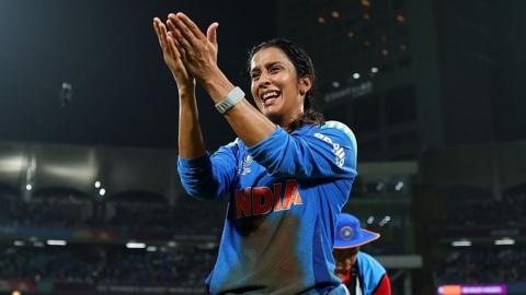 Jemimah Rodrigues of India acknowledges the fans after scoring 127 runs for her team's victory in the ICC Women's Cricket World Cup India 2025 Semi-Final match between India and Australia at DY Patil Stadium on October 30, 2025 in Navi Mumbai, India.