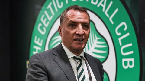 Celtic manager Brendan Rodgers arrives ahead of a UEFA Europa League 2025/26 League Phase MD3 match between Celtic and SK Sturm Graz at Celtic Park,