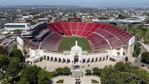 Ariel view of the Los Angeles Memorial Coliseum