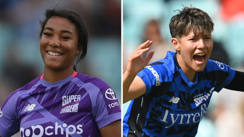 A split graphic of Davina Perrin and Issy Wong