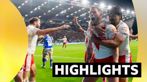 St Helens players celebrate their dramatic win over Leeds